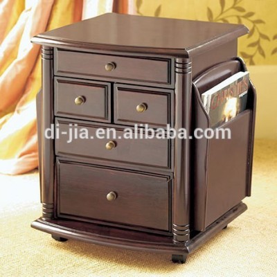 wooden movable magazine side table antique cabinet